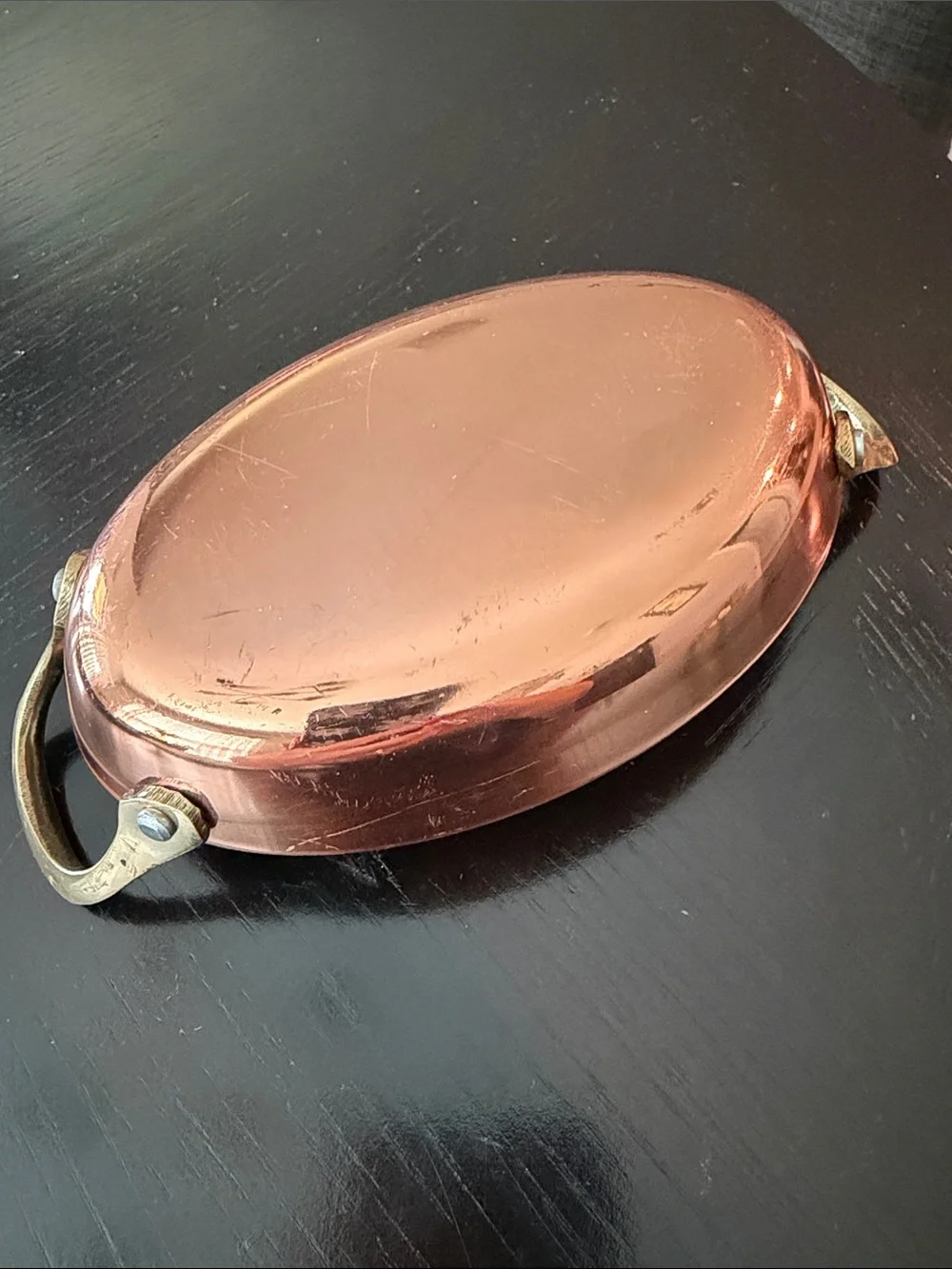 Two Copper Gratin Serving Dishes with Brass Handles - Copper Finish